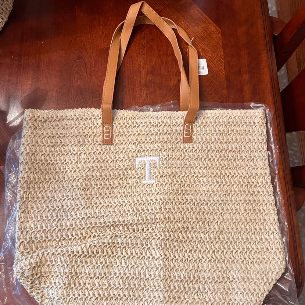 Large Woven Tote Bag with T Monogram